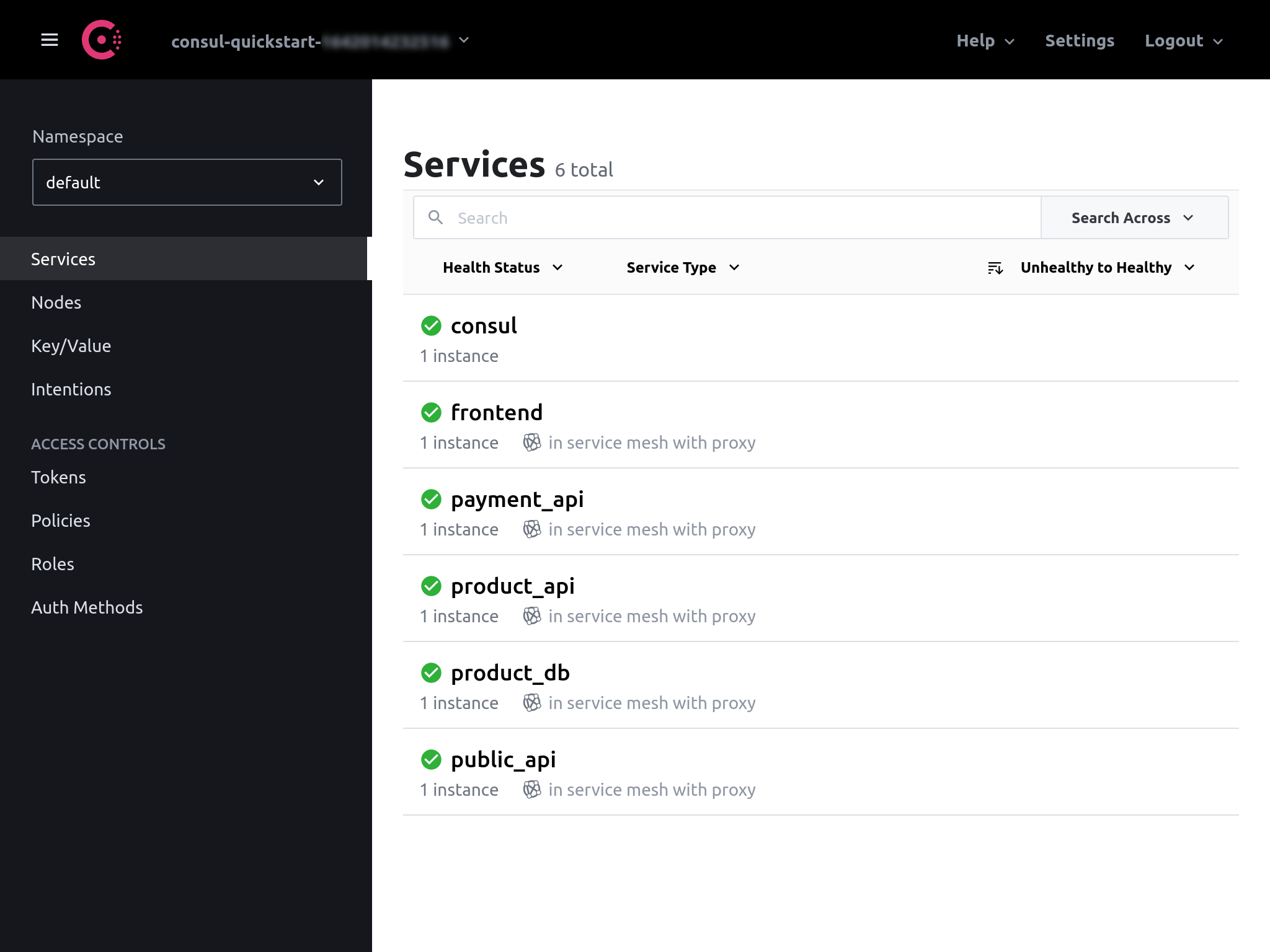 Consul UI services HashiCups