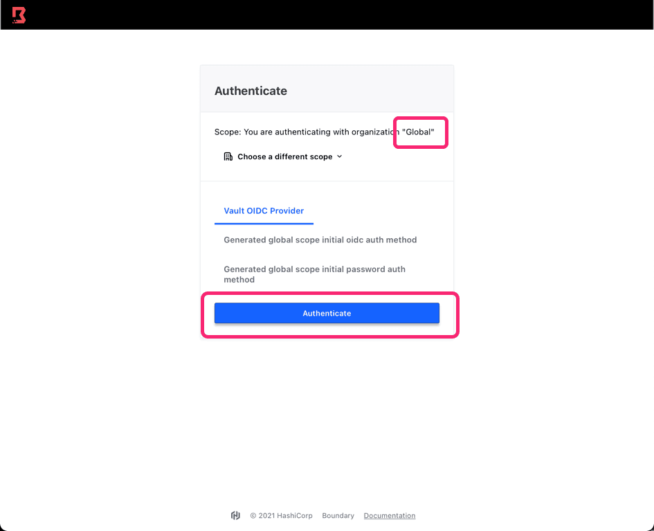 Boundary authentication with OIDC in global scope